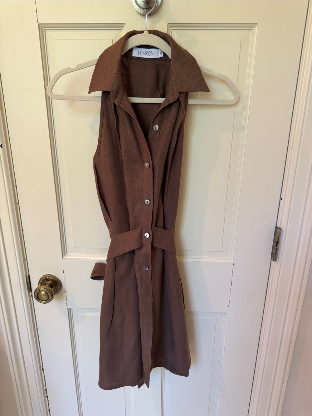 Brown Sleeveless Button-Front Mini Dress